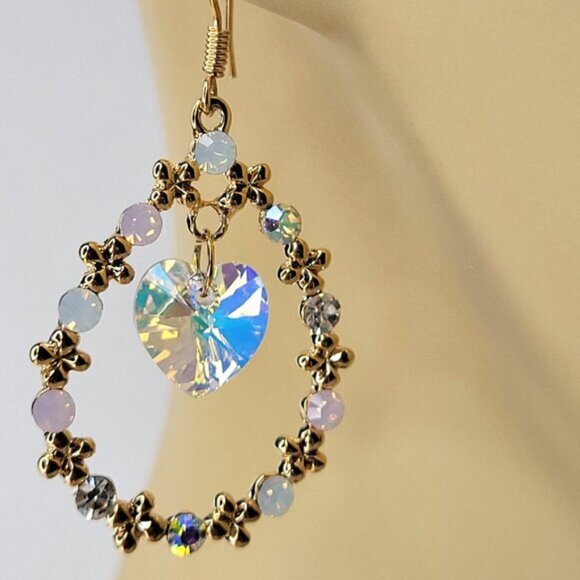 Heart Shape Crystal Earring Crystal and Gold Teardrop earrings - Picture 2 of 10